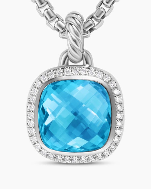 Womens Albion® Pendant in Sterling Silver with Blue Topaz and Diamonds, 11mm