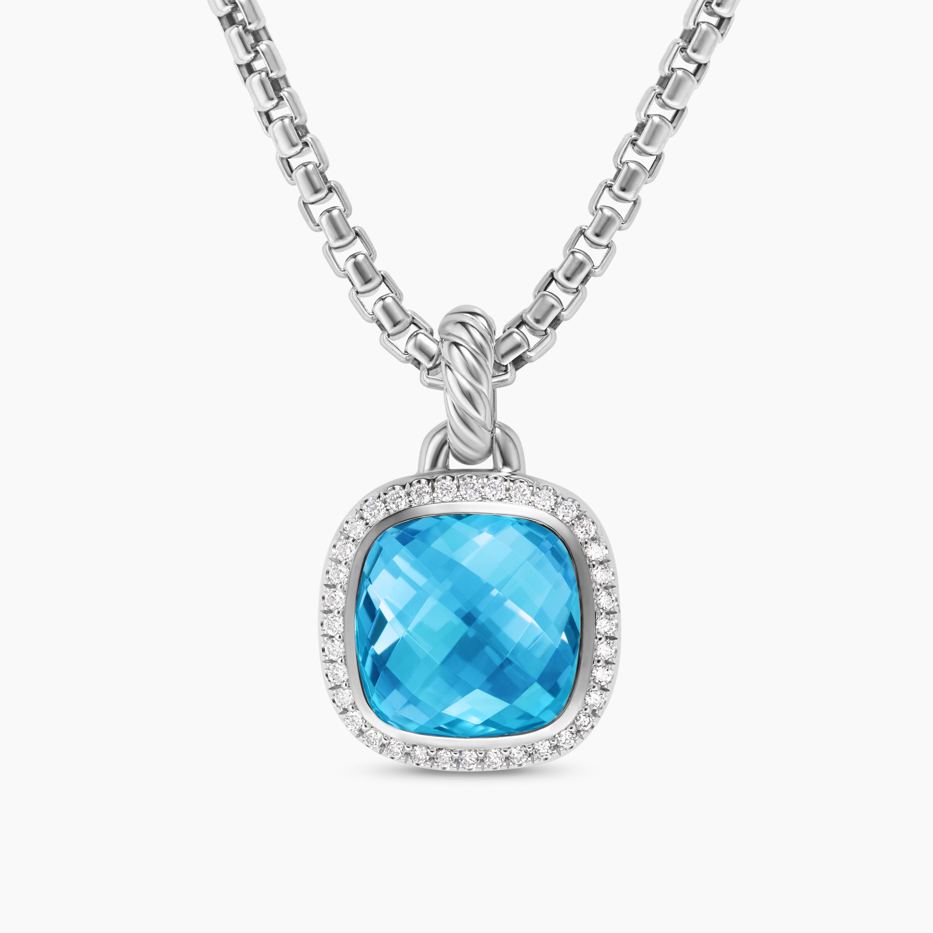 Womens Albion&reg; Pendant in Sterling Silver with Blue Topaz and Diamonds, 11mm