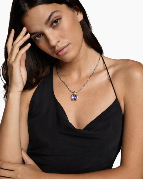 Womens Albion® Pendant in Sterling Silver with 18K Yellow Gold and Amethyst, 15mm