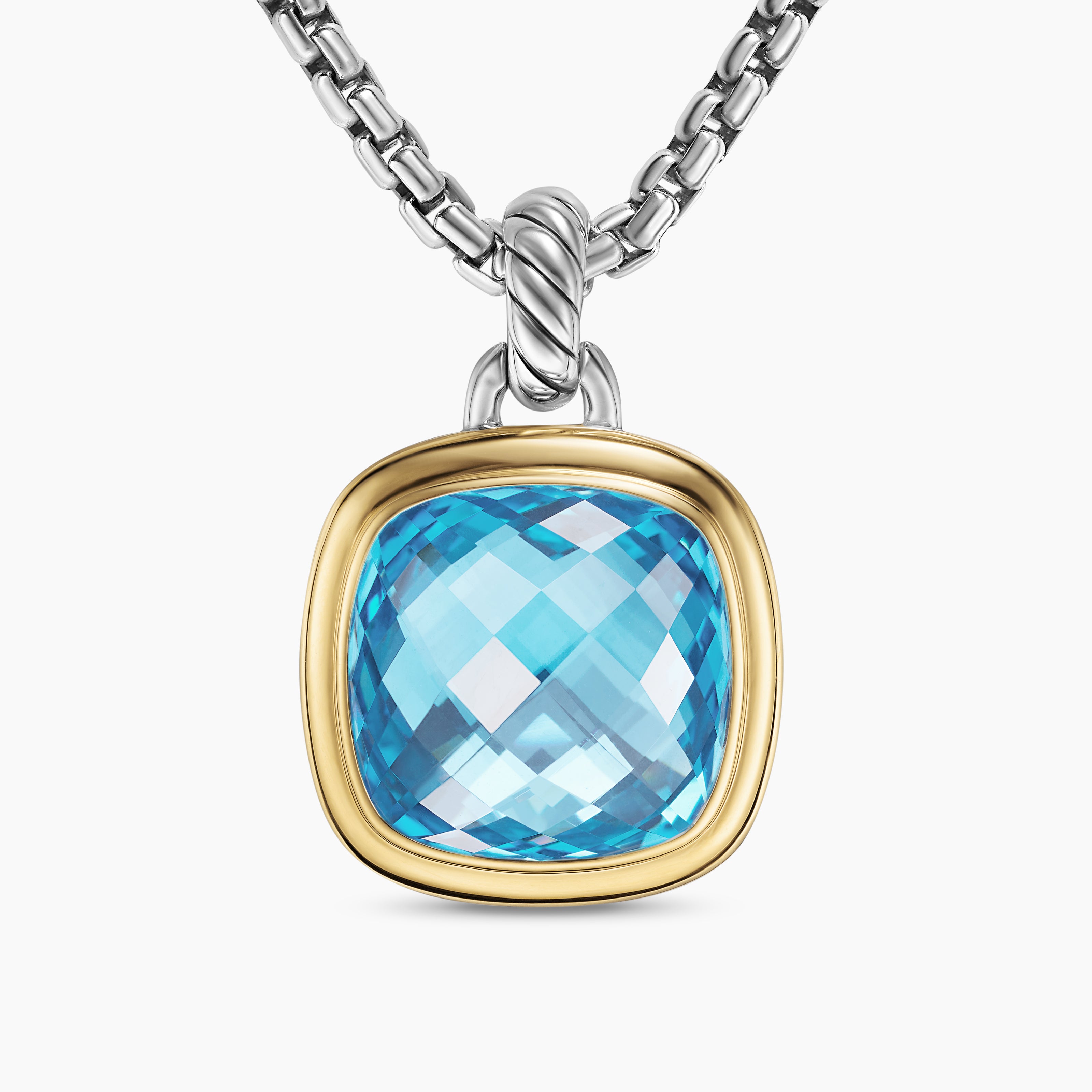 Womens Albion&reg; Pendant in Sterling Silver with 18K Yellow Gold and Blue Topaz, 15mm