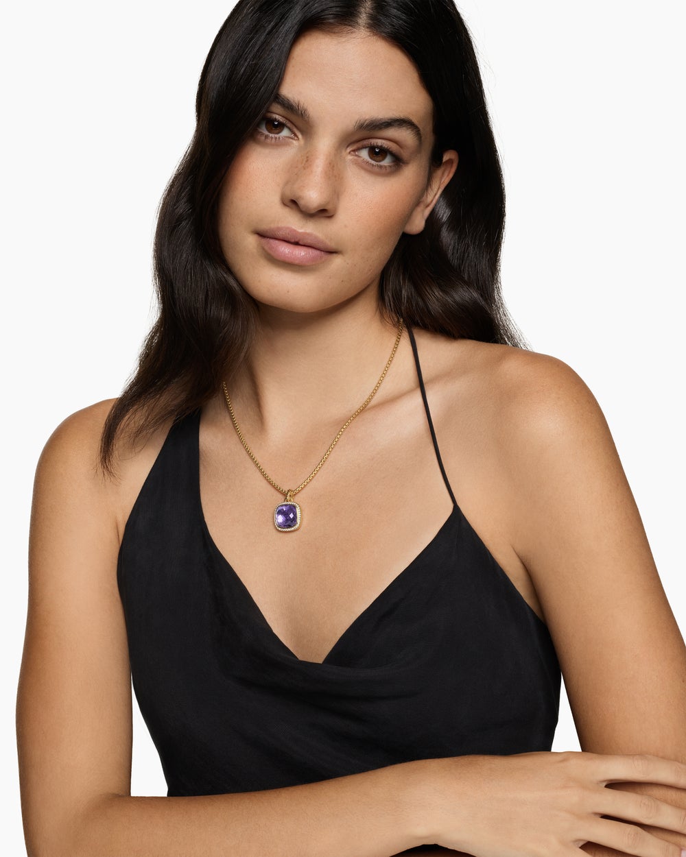 Womens Albion® Pendant in 18K Yellow Gold with Amethyst and Diamonds, 15mm