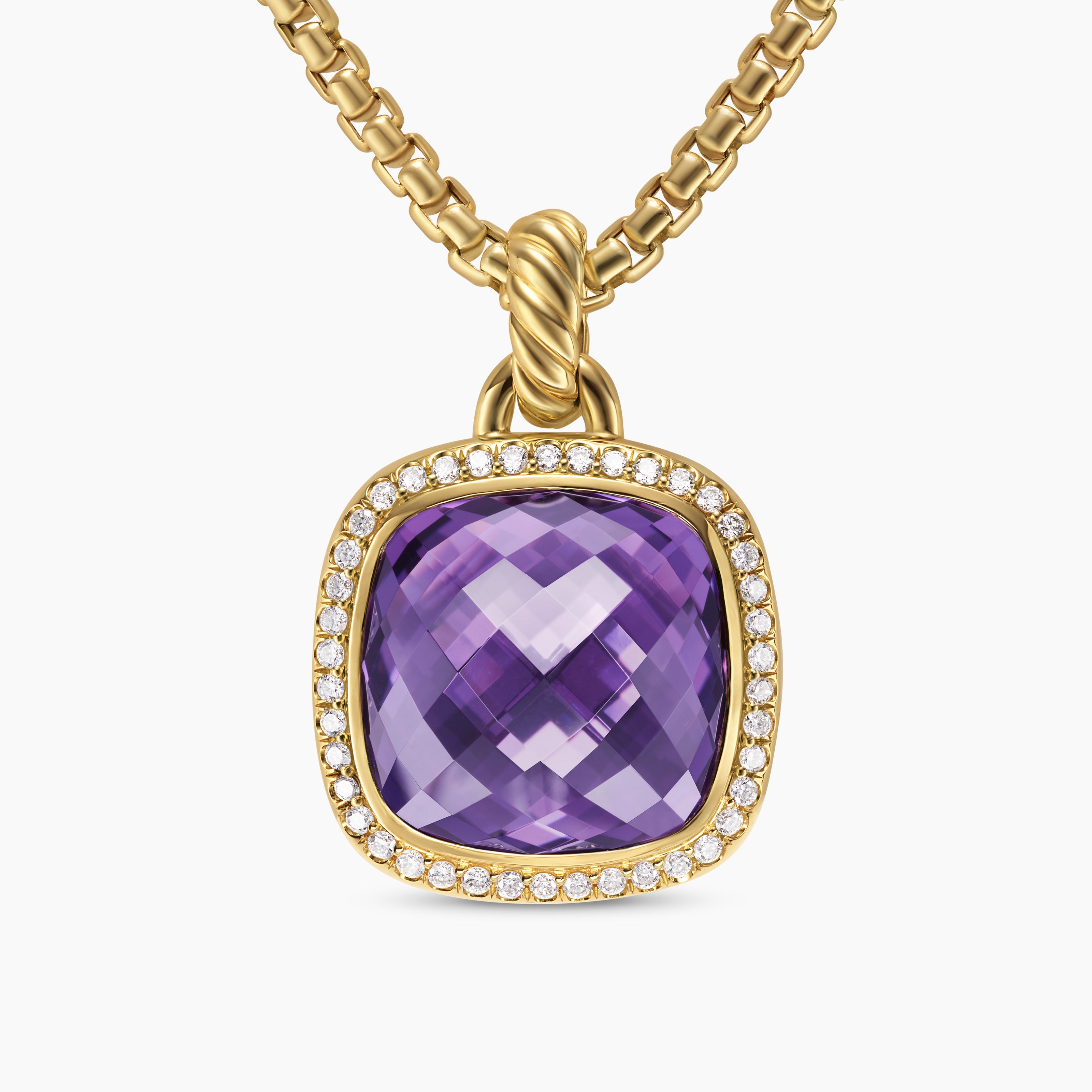 Womens Albion&reg; Pendant in 18K Yellow Gold with Amethyst and Diamonds, 15mm