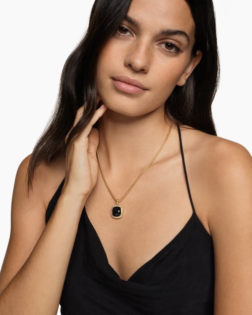 Womens Albion® Pendant in 18K Yellow Gold with Black Onyx and Diamonds, 15mm