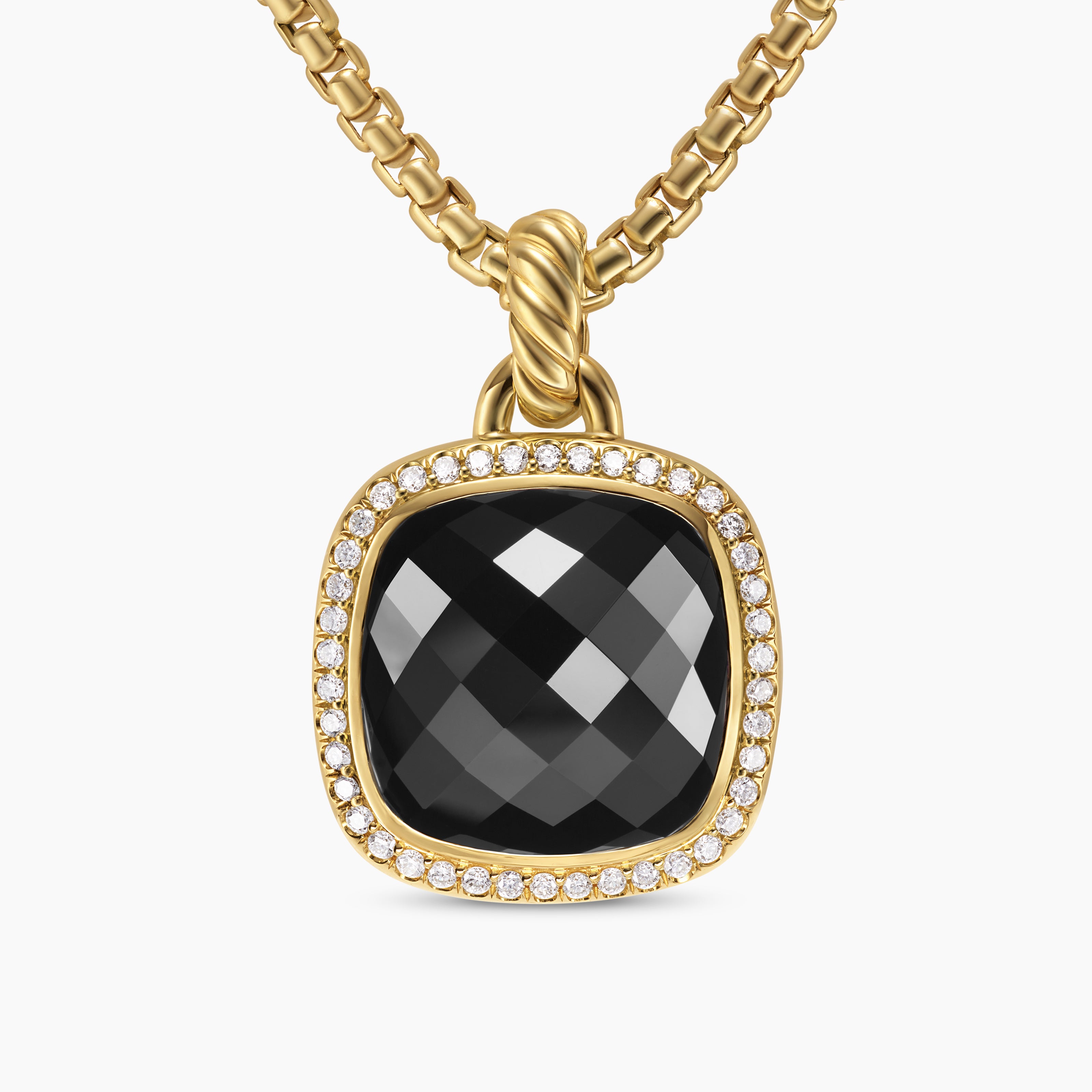 Womens Albion&reg; Pendant in 18K Yellow Gold with Black Onyx and Diamonds, 15mm