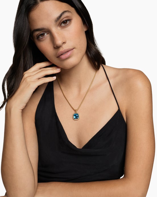 Albion® Pendant in 18K Yellow Gold with Hampton Blue Topaz and Diamonds, 15mm