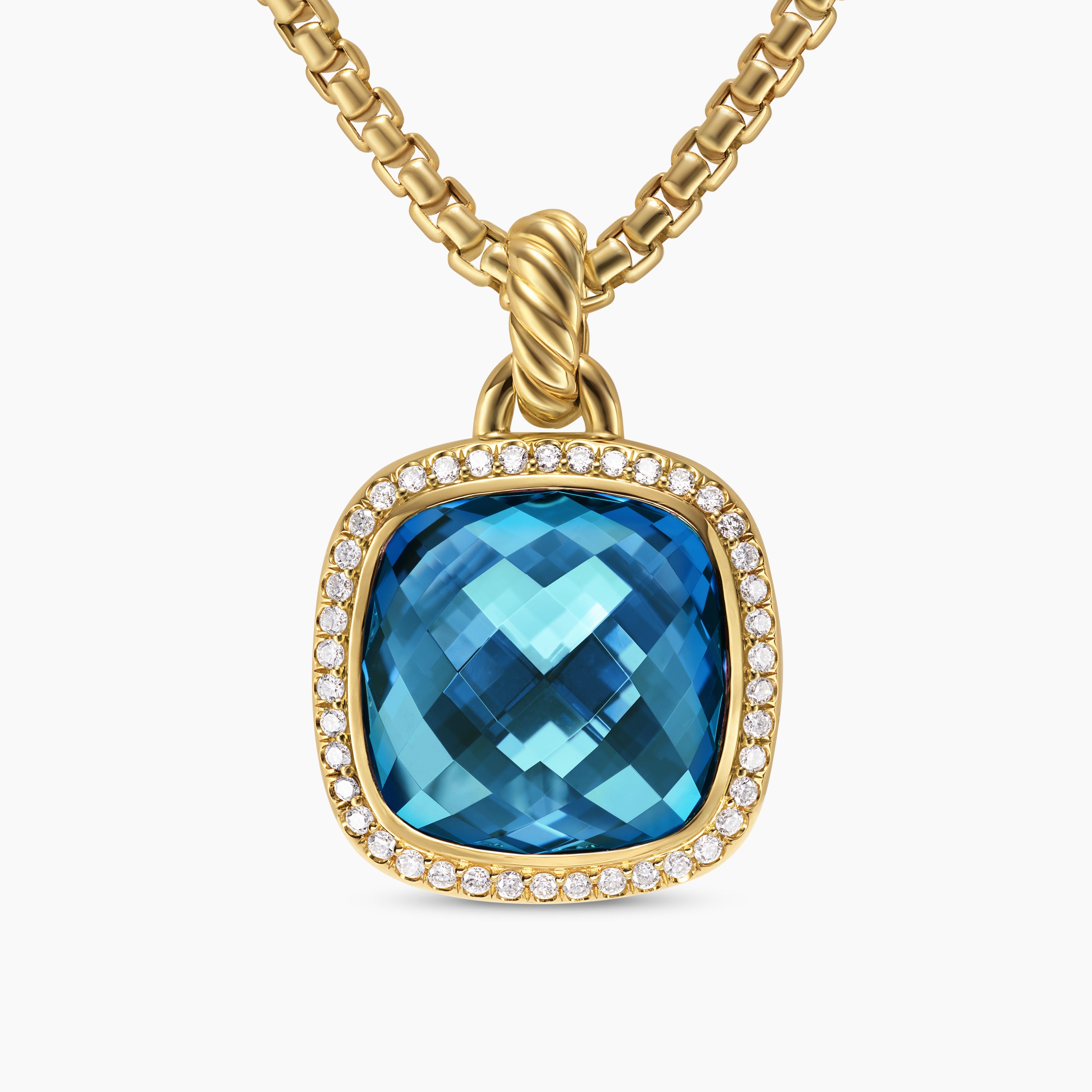 Womens Albion&reg; Pendant in 18K Yellow Gold with Hampton Blue Topaz and Diamonds, 15mm