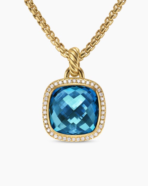 Womens Albion® Pendant in 18K Yellow Gold with Hampton Blue Topaz and Diamonds, 15mm