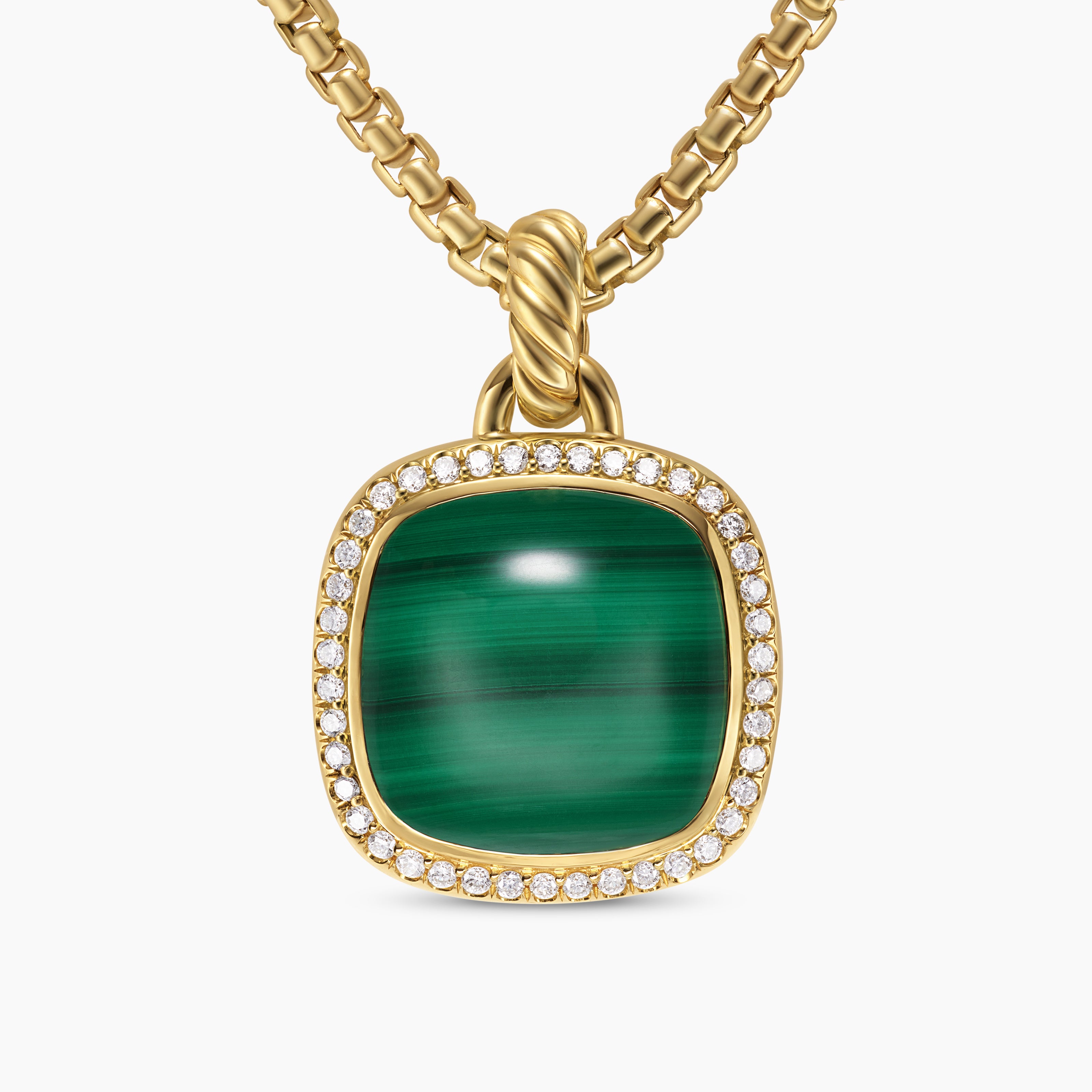 Womens Albion&reg; Pendant in 18K Yellow Gold with Malachite and Diamonds, 15mm