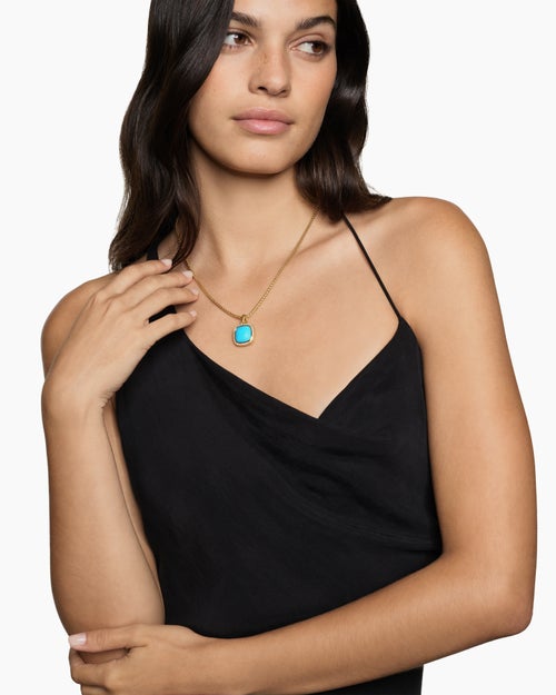 Womens Albion® Pendant in 18K Yellow Gold with Turquoise and Diamonds, 15mm