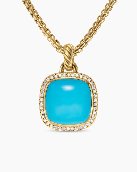 Albion® Pendant in 18K Yellow Gold with Turquoise and Diamonds, 15mm