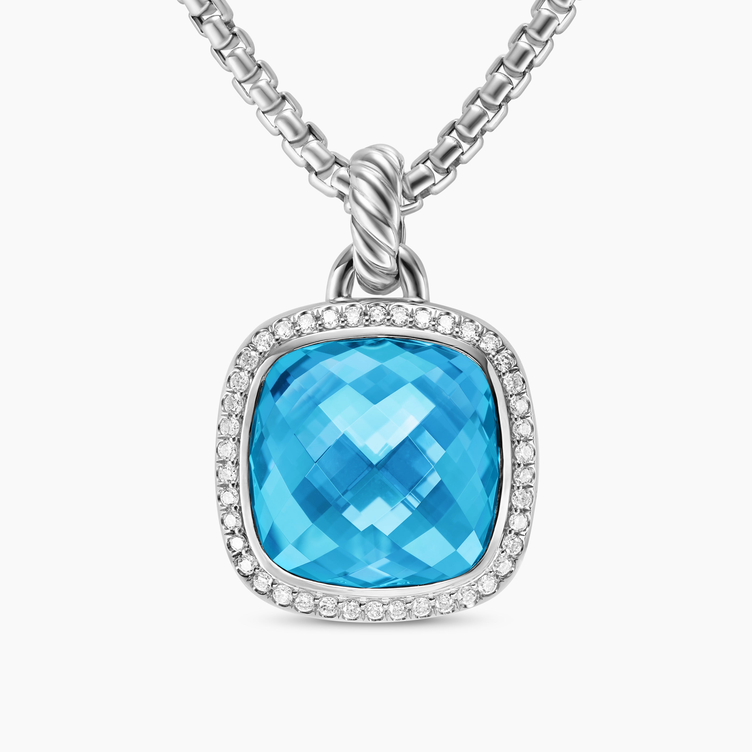Womens Albion&reg; Pendant in Sterling Silver with Blue Topaz and Diamonds, 15mm