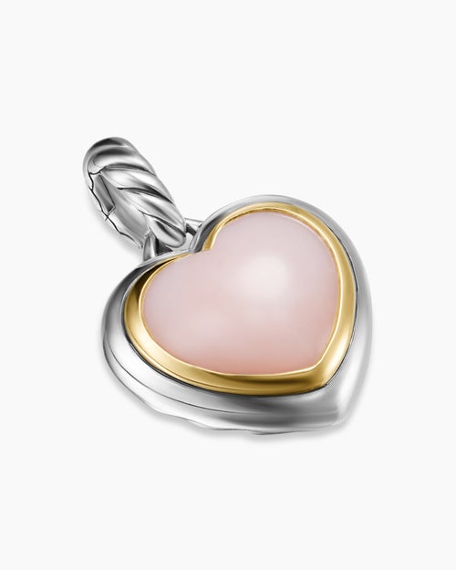 Amulette Cœur à Argent massif et or jaune 18 carats avec opale rose, 17 mm