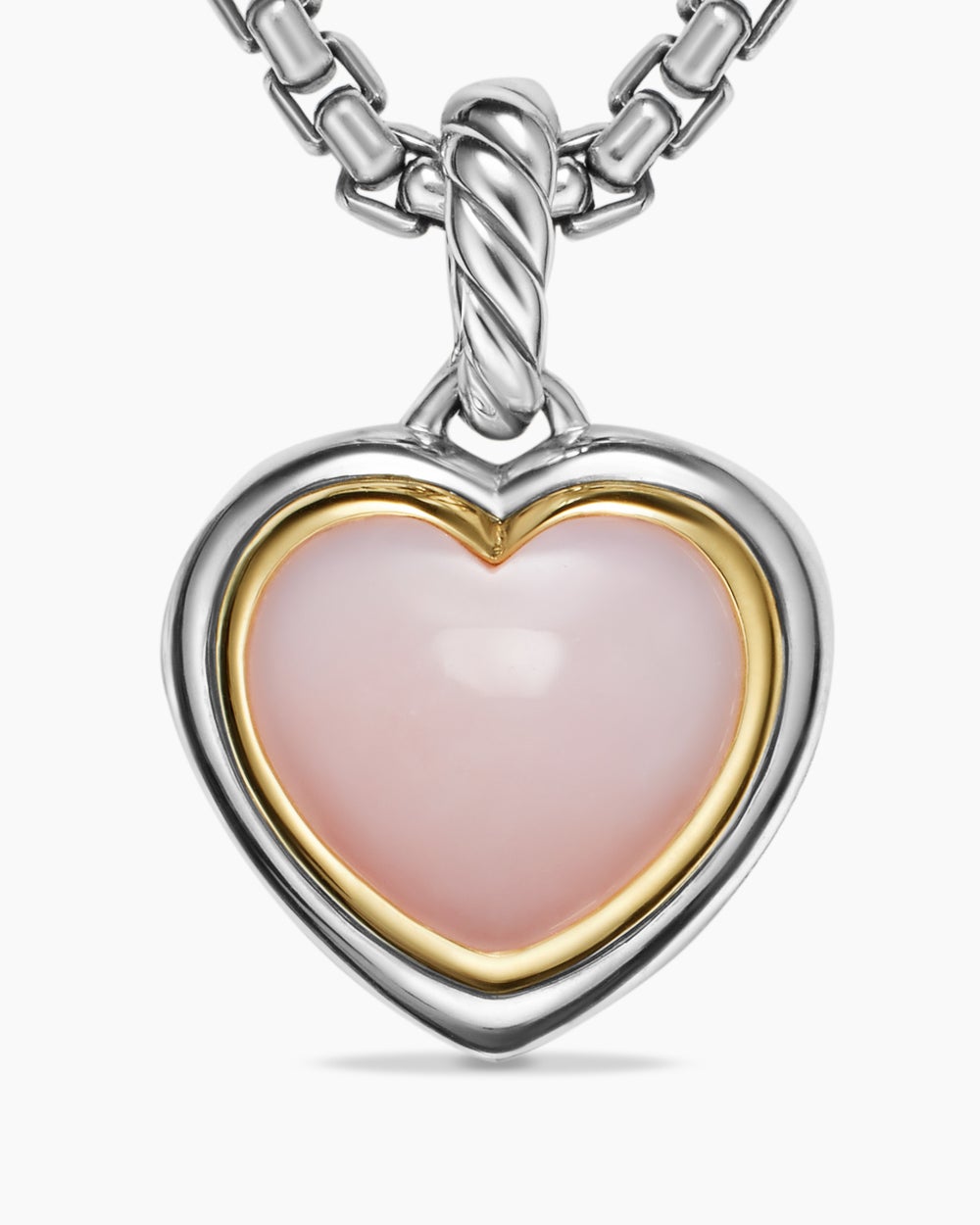 Womens Heart Amulet in Sterling Silver and 18K Yellow Gold with Pink Opal, 17mm