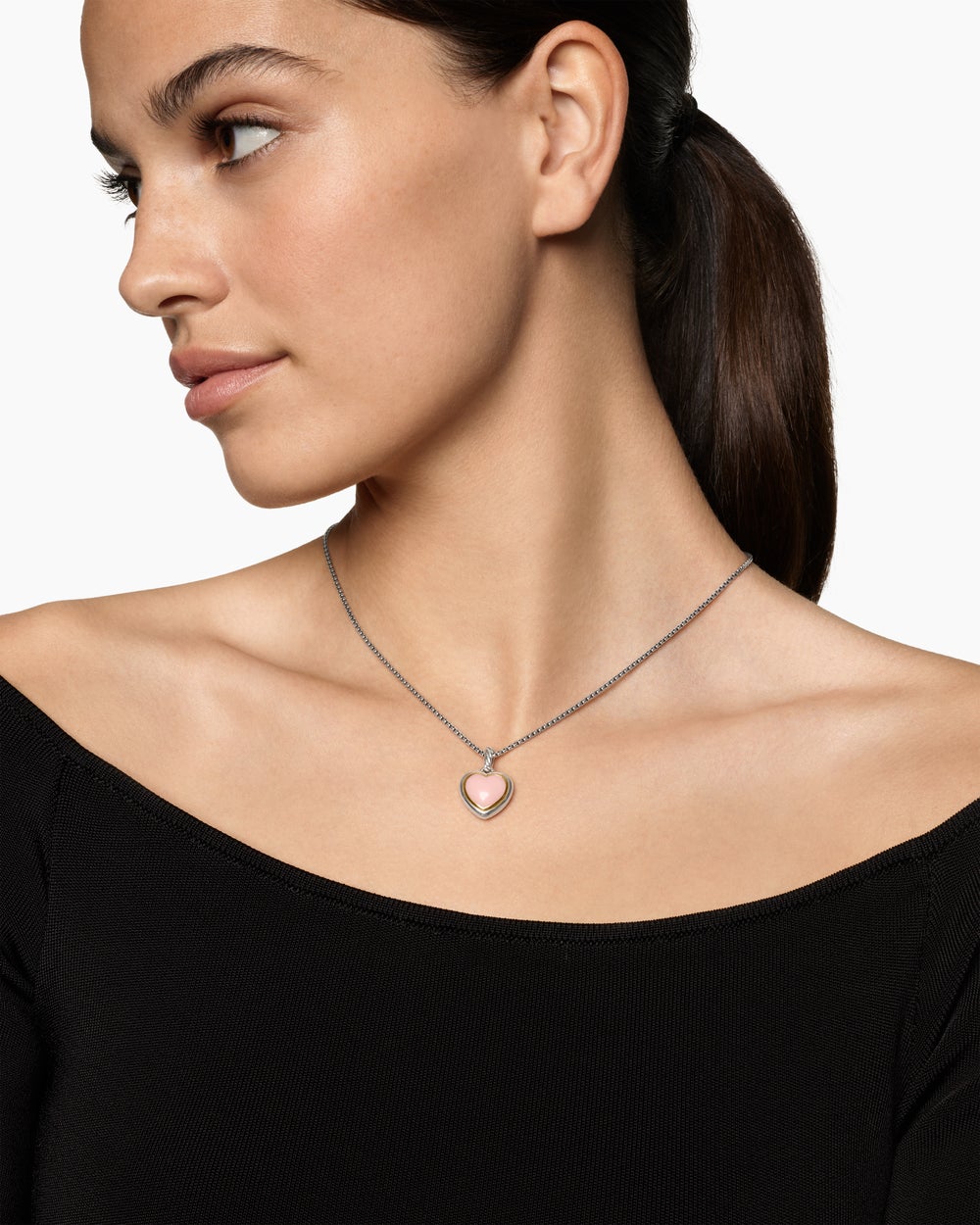 Womens Heart Amulet in Sterling Silver and 18K Yellow Gold with Pink Opal, 17mm