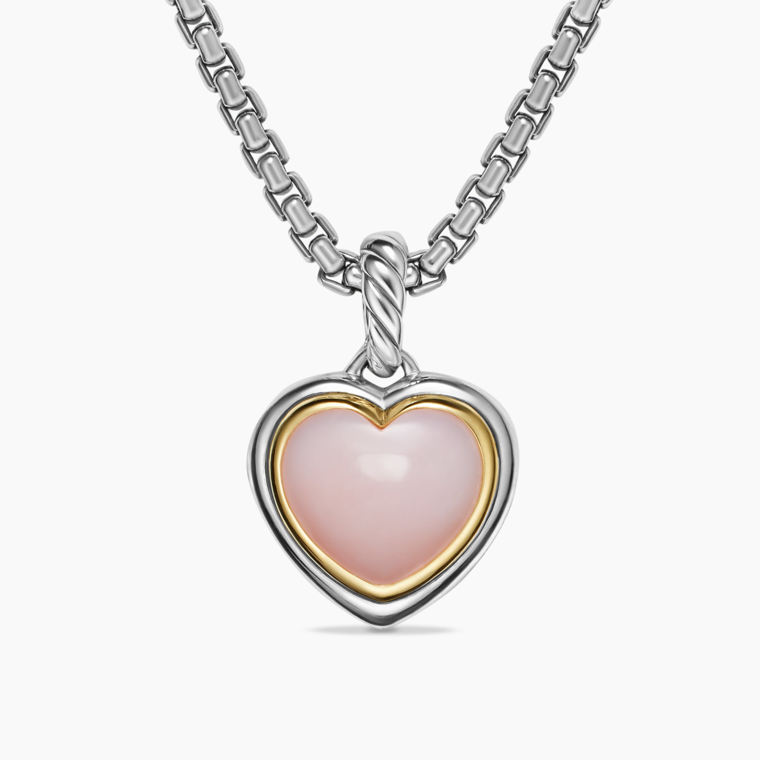 Womens Heart Amulet in Sterling Silver and 18K Yellow Gold with Pink Opal, 17mm