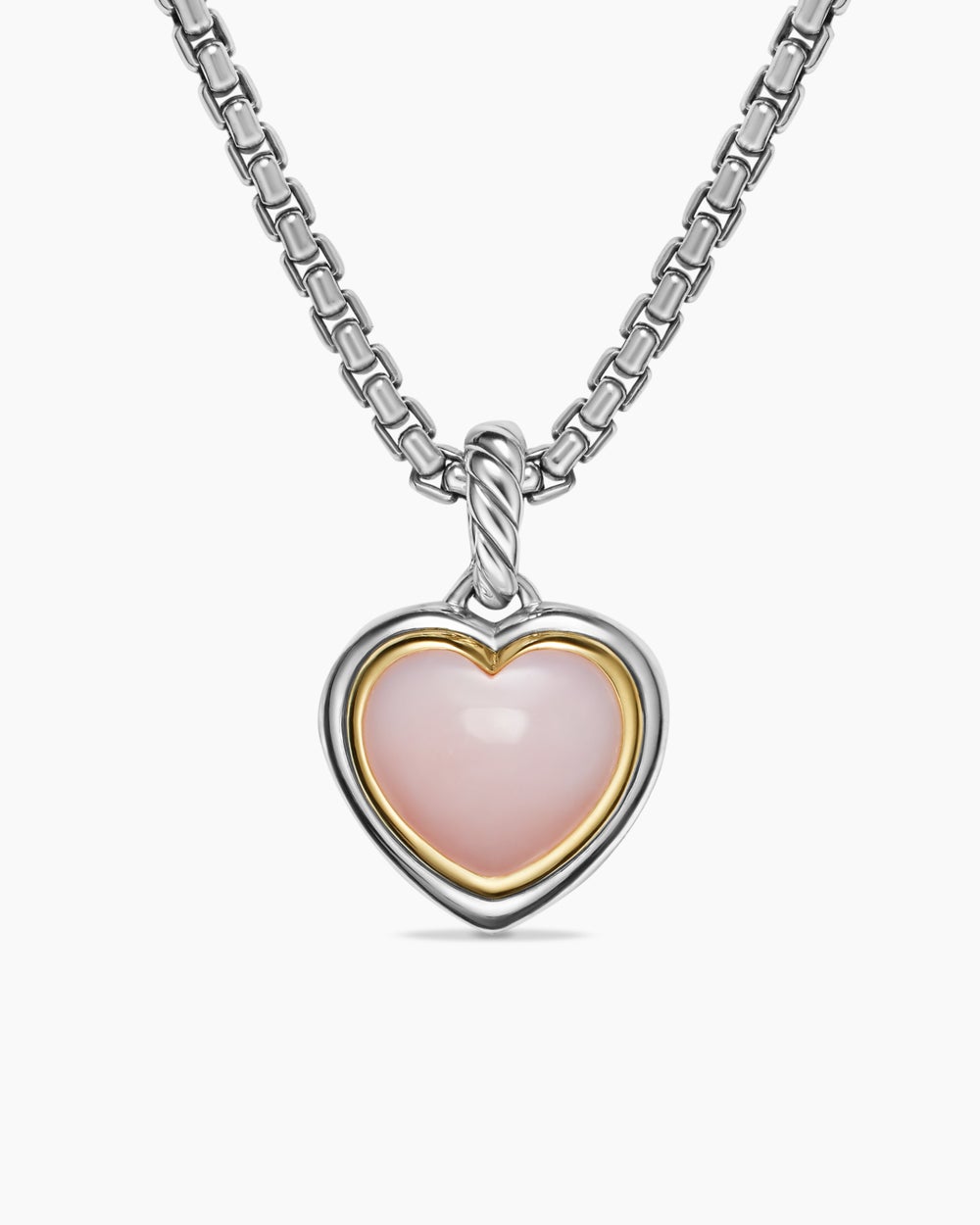 Womens Heart Amulet in Sterling Silver and 18K Yellow Gold with Pink Opal, 17mm