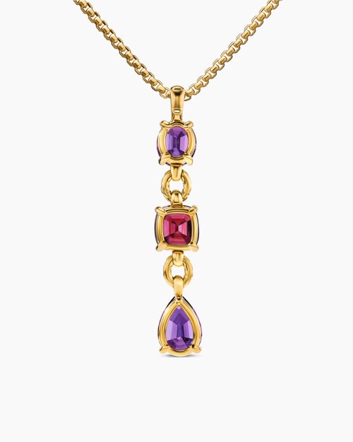 Womens Marbella Y Pendant in 18K Yellow Gold with Amethyst and Rhodolite Garnet, 57.8mm
