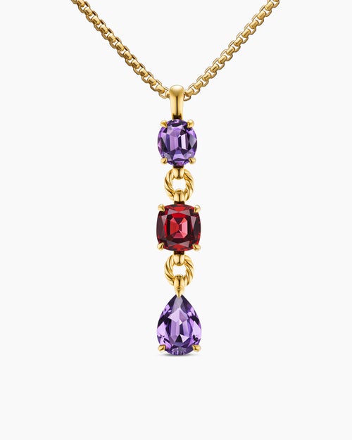 Womens Marbella Y Pendant in 18K Yellow Gold with Amethyst and Rhodolite Garnet, 57.8mm