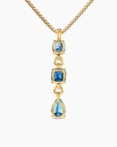 Womens Marbella Y Pendant in 18K Yellow Gold with Blue Topaz and Hampton Blue Topaz, 57.8mm