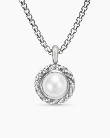 Amulette torsade sculptée en halo Pearl Classics en argent massif et diamants. 18,8 mm.