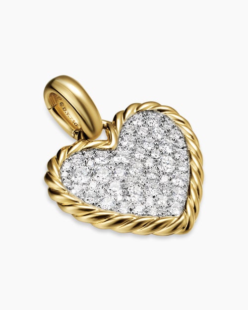 Womens Pavé Heart Amulet in 18K Yellow Gold with Diamonds, 15.6mm