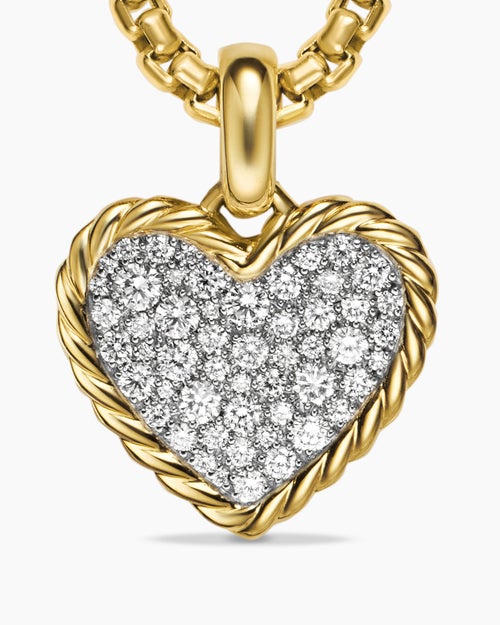 Womens Pavé Heart Amulet in 18K Yellow Gold with Diamonds, 15.6mm