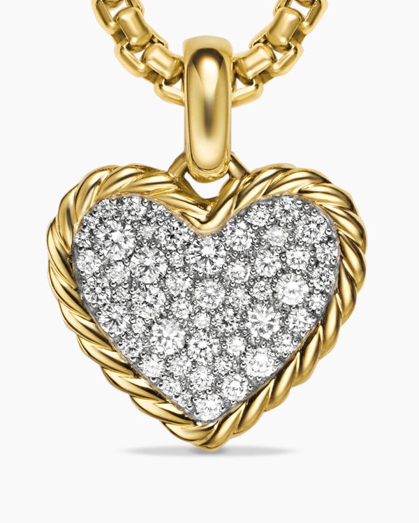 Pavé Heart Amulet in 18K Yellow Gold with Diamonds, 15.6mm