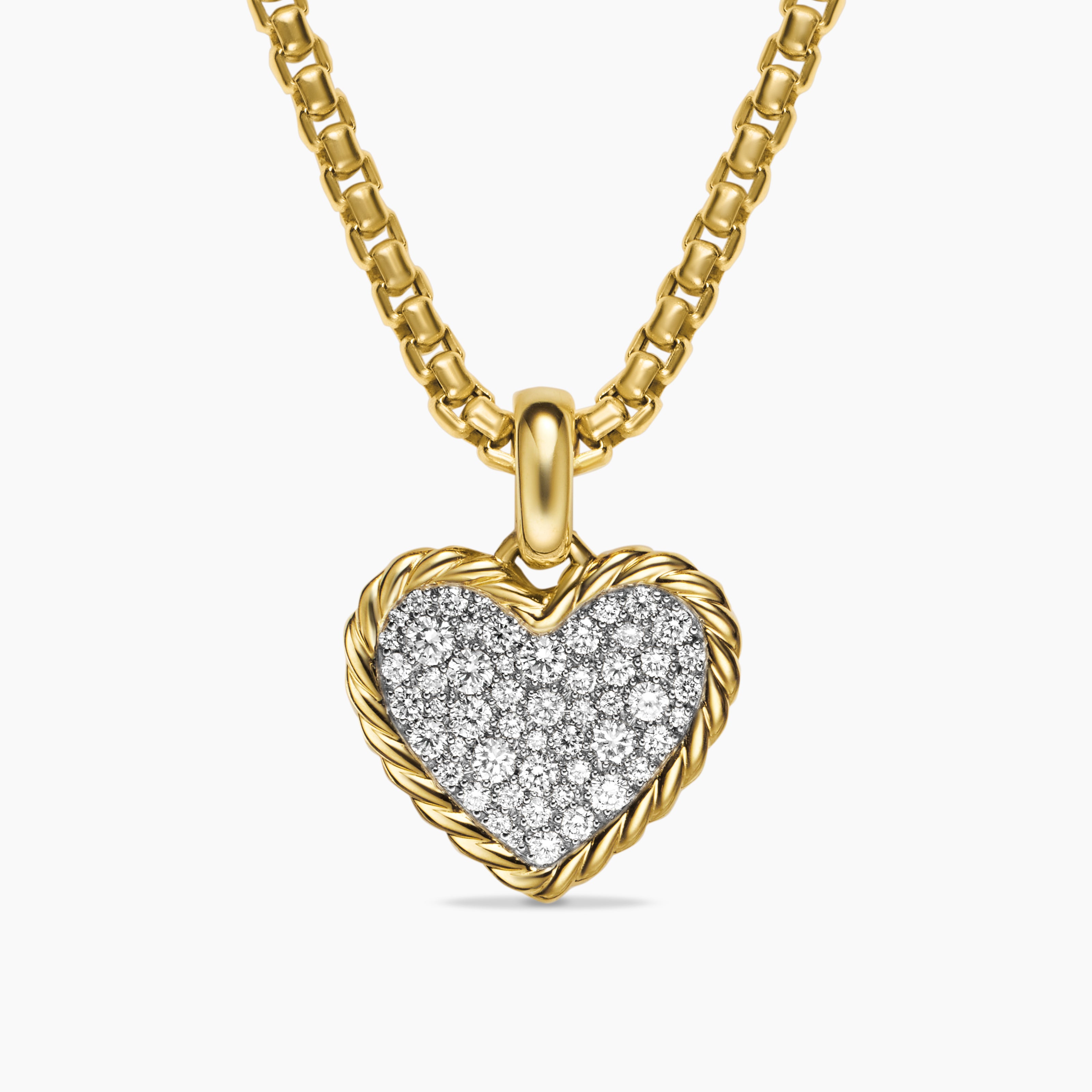 Womens Pav&eacute; Heart Amulet in 18K Yellow Gold with Diamonds, 15.6mm
