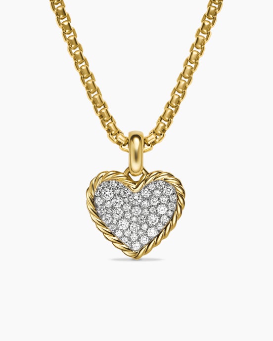 Pavé Heart Amulet in 18K Yellow Gold with Diamonds, 15.6mm