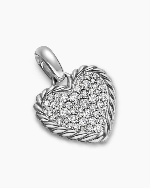 Womens Pavé Heart Amulet in Sterling Silver with Diamonds, 15.6mm