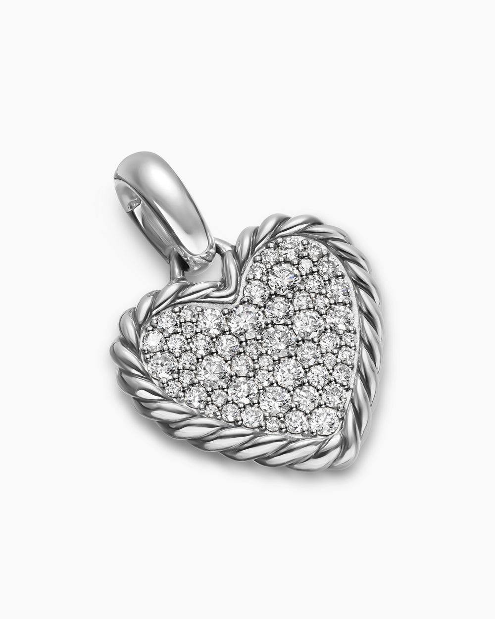 Womens Pavé Heart Amulet in Sterling Silver with Diamonds, 15.6mm