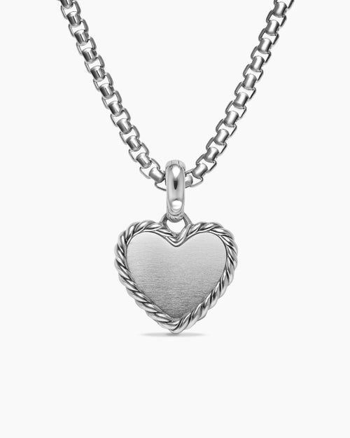 Womens Pavé Heart Amulet in Sterling Silver with Diamonds, 15.6mm