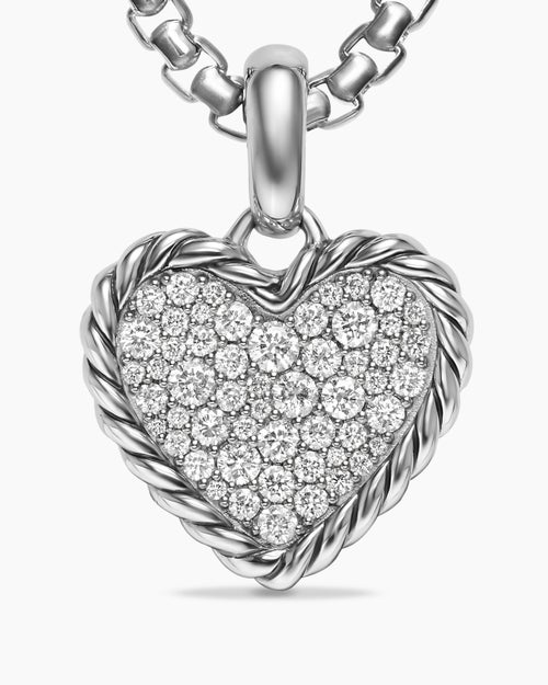 Womens Pavé Heart Amulet in Sterling Silver with Diamonds, 15.6mm