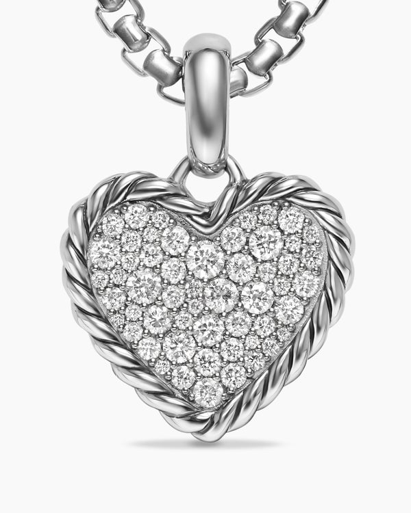 Pavé Heart Amulet in Sterling Silver with Diamonds, 15.6mm