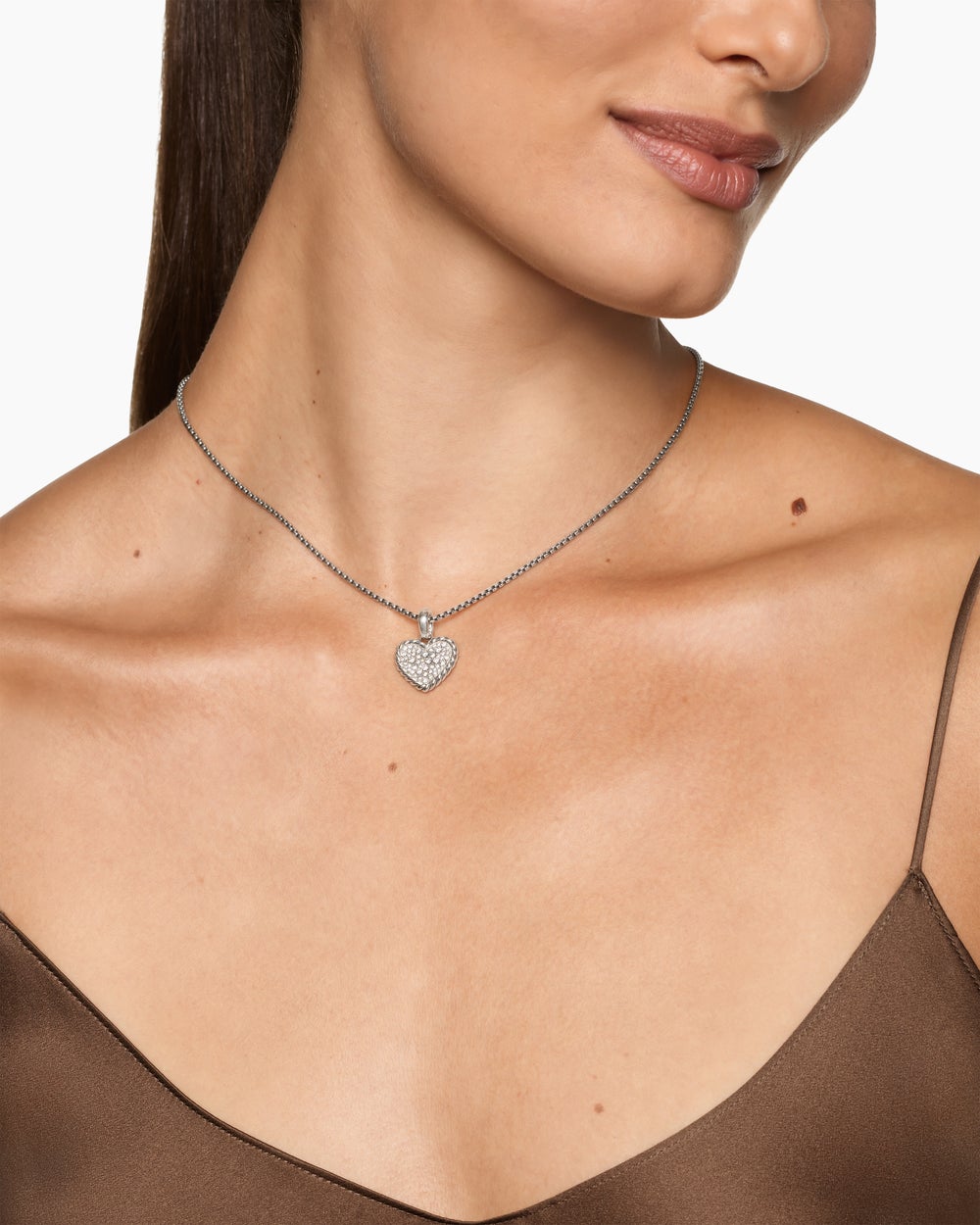 Womens Pavé Heart Amulet in Sterling Silver with Diamonds, 15.6mm