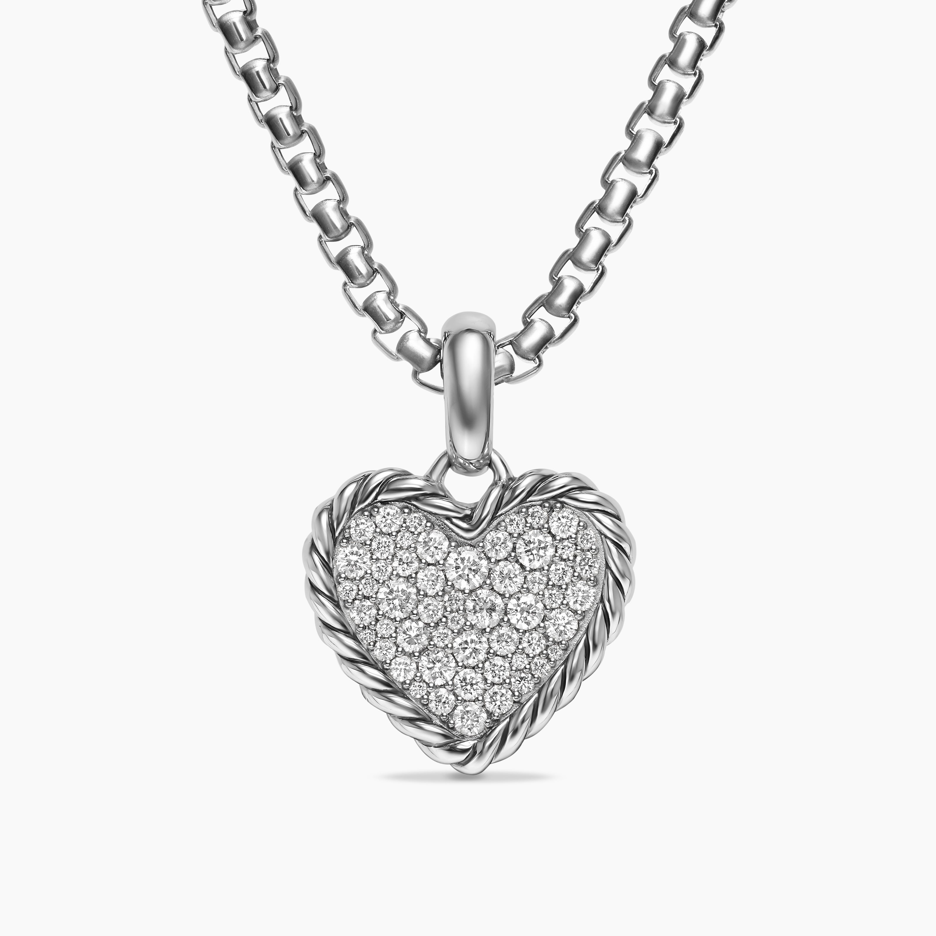 Womens Pav&eacute; Heart Amulet in Sterling Silver with Diamonds, 15.6mm