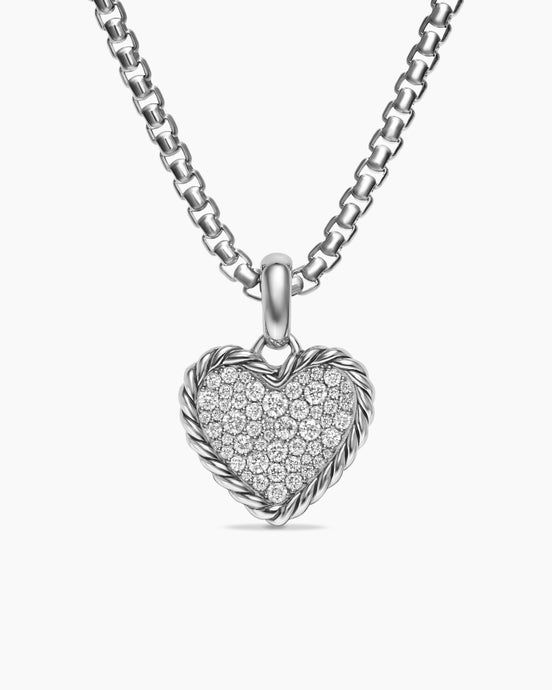 Pavé Heart Amulet in Sterling Silver with Diamonds, 15.6mm