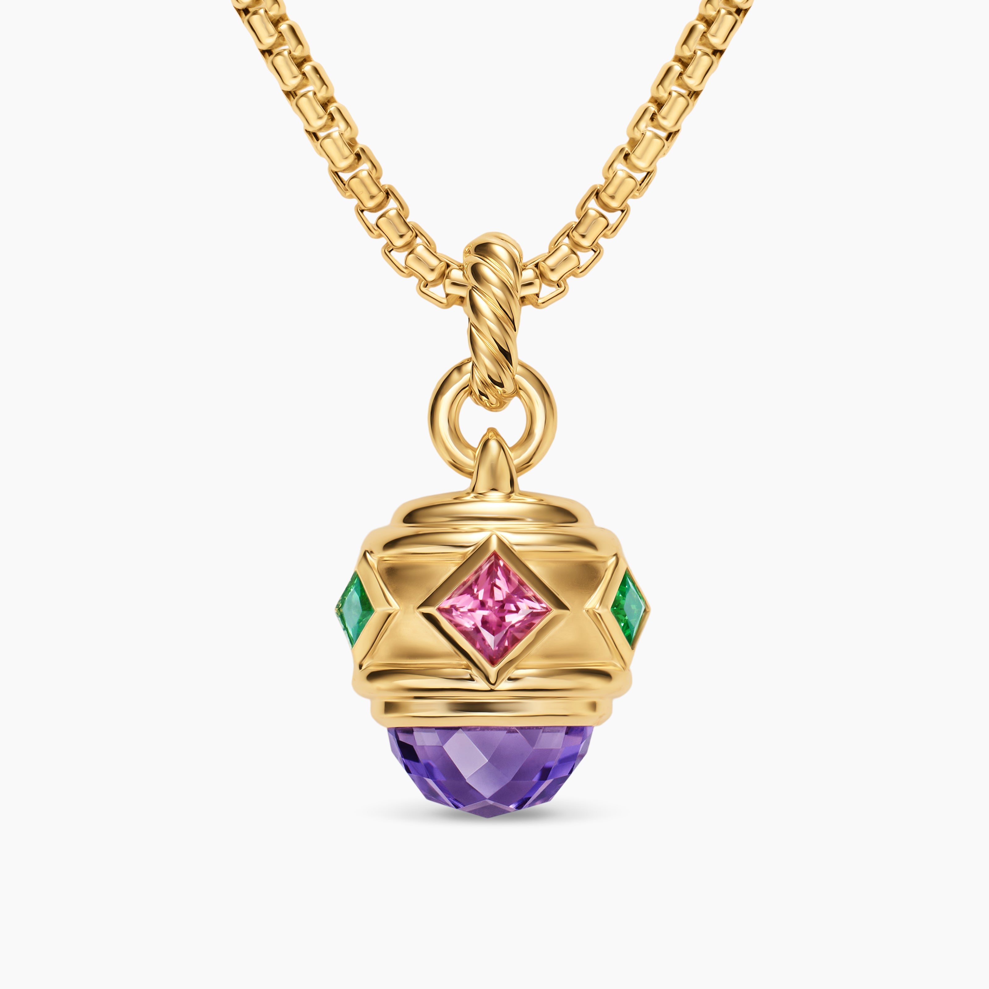 Womens Renaissance&reg; Amulet in 18K Yellow Gold with Amethyst, Pink Tourmaline and Tsavorites, 19.8mm