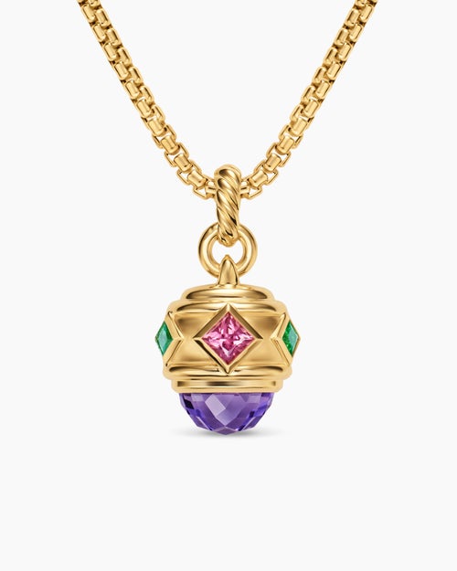 Womens Renaissance® Amulet in 18K Yellow Gold with Amethyst, Pink Tourmaline and Tsavorites, 19.8mm