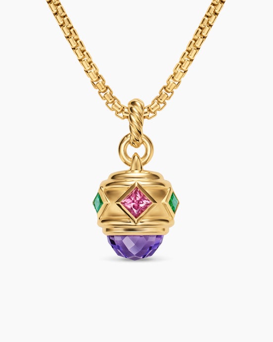 Renaissance® Amulet in 18K Yellow Gold with Amethyst, Pink Tourmaline and Tsavorites, 19.8mm