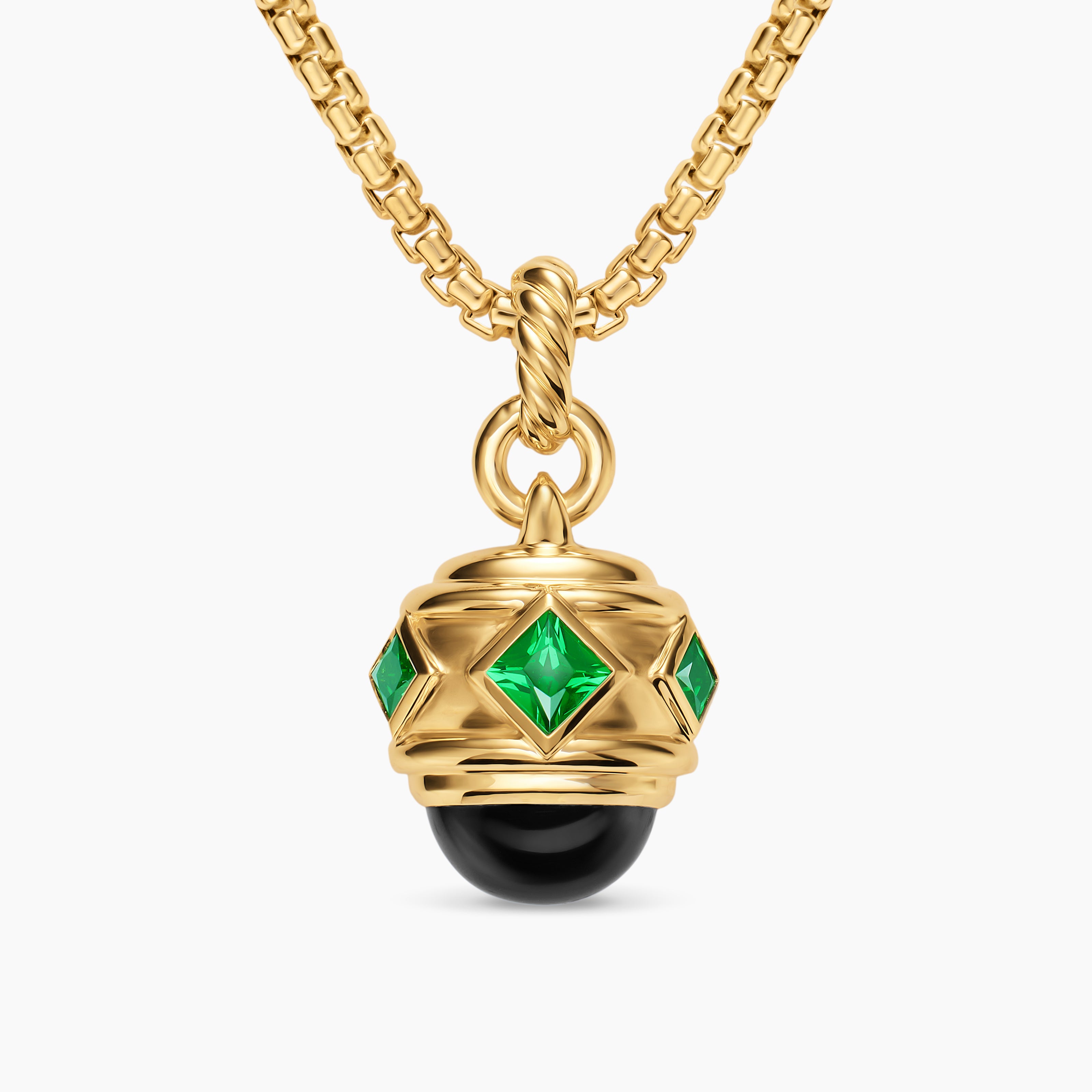 Womens Renaissance&reg; Amulet in 18K Yellow Gold with Black Onyx and Tsavorites, 19.8mm