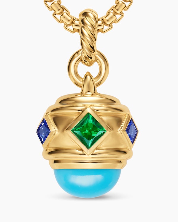 Amulette Renaissance® en or jaune 18 carats avec turquoise, tsavorite et tanzanite, 19,8 mm