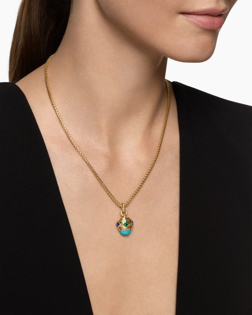 Womens Renaissance® Amulet in 18K Yellow Gold with Turquoise, Tsavorite and Tanzanites, 19.8mm