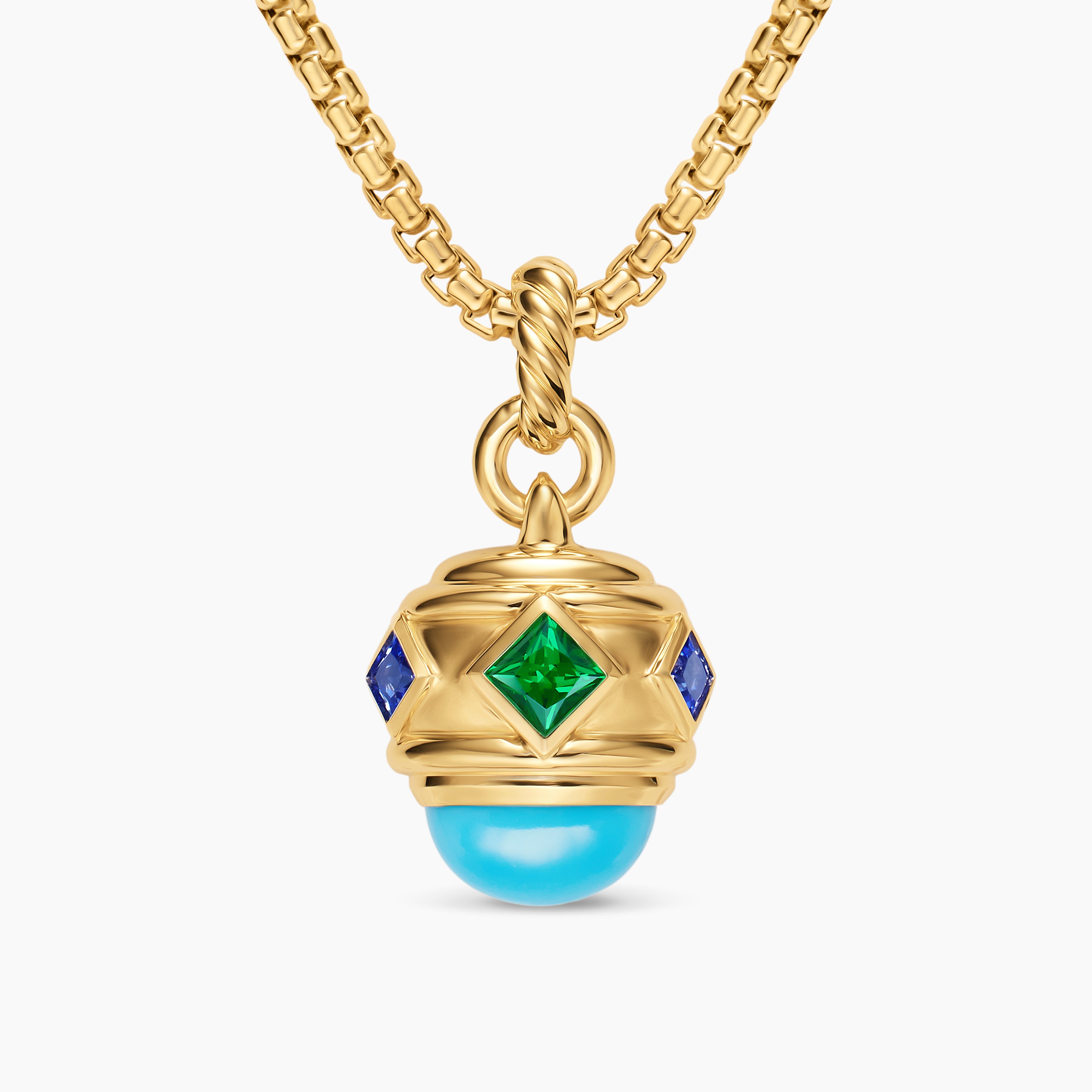 Womens Renaissance&reg; Amulet in 18K Yellow Gold with Turquoise, Tsavorite and Tanzanites, 19.8mm