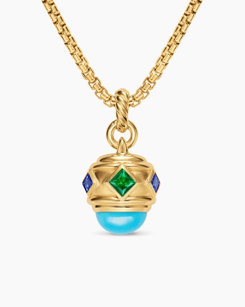 Womens Renaissance® Amulet in 18K Yellow Gold with Turquoise, Tsavorite and Tanzanites, 19.8mm