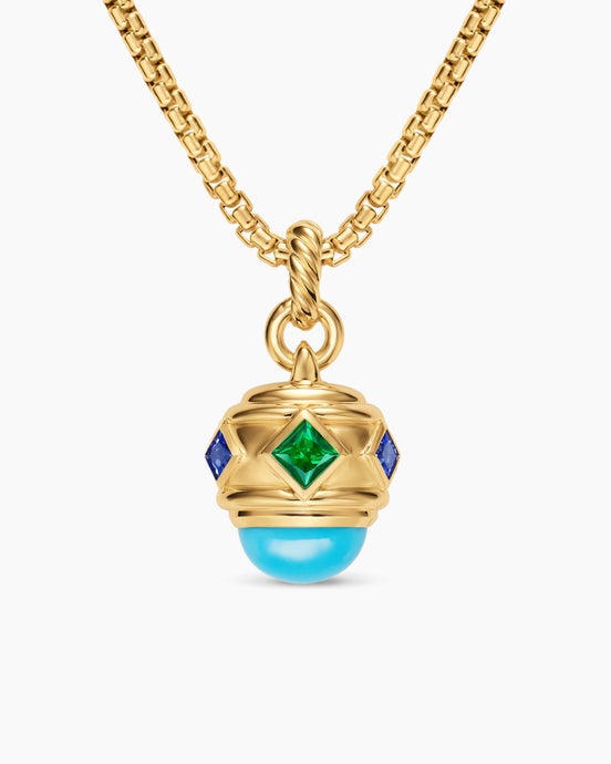 Renaissance® Amulet in 18K Yellow Gold with Turquoise, Tsavorite and Tanzanites, 19.8mm