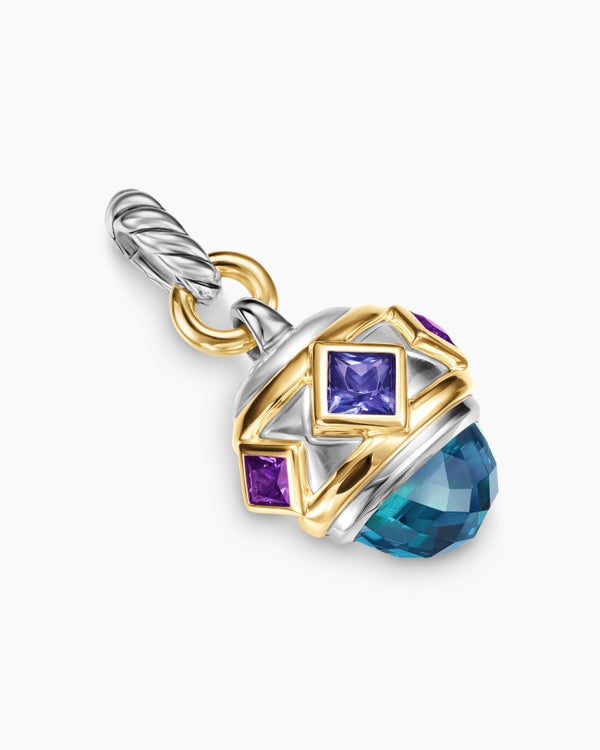 Renaissance® Amulet in Sterling Silver with 14K Yellow Gold, Hematine, Rhodolite Garnet and Iolite, 19.8mm