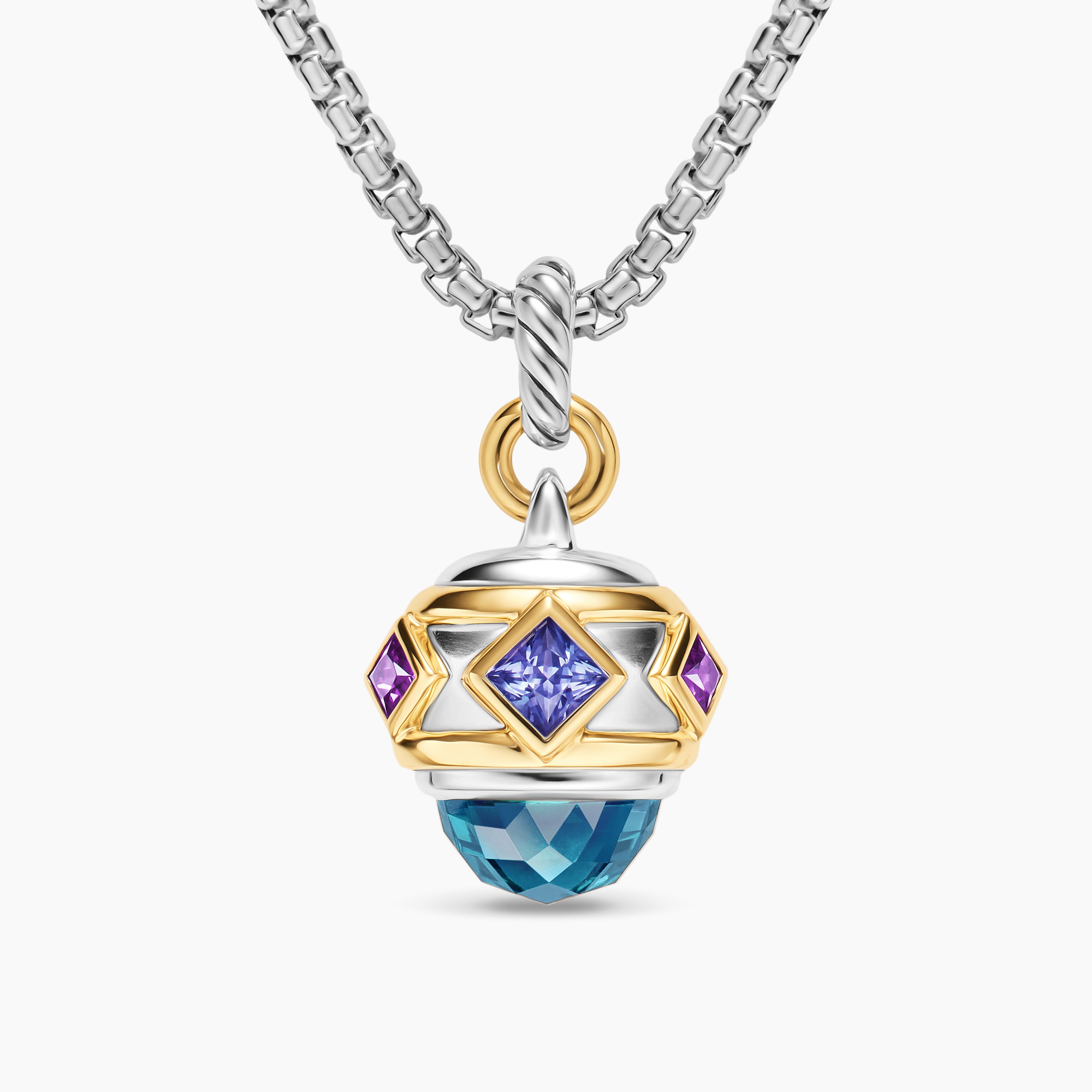 Womens Renaissance&reg; Amulet in Sterling Silver with 14K Yellow Gold, Hampton Blue Topaz, Iolite and Amethyst, 19.8mm