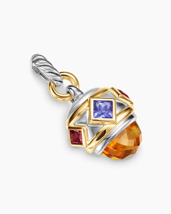 Renaissance® Amulet in Sterling Silver with 14K Yellow Gold, Madeira Citrine, Tanzanite and Rhodolite Garnet, 19.8mm