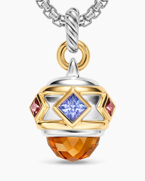 Womens Renaissance® Amulet in Sterling Silver with 14ct Yellow Gold, Madeira Citrine, Tanzanite and Rhodolite Garnet, 19.8mm